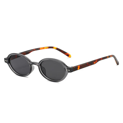 SO&EI Retro Small Oval Sunglasses Women Fashion Rivets Leopard Men Punk Shades UV400 Sun Glasses