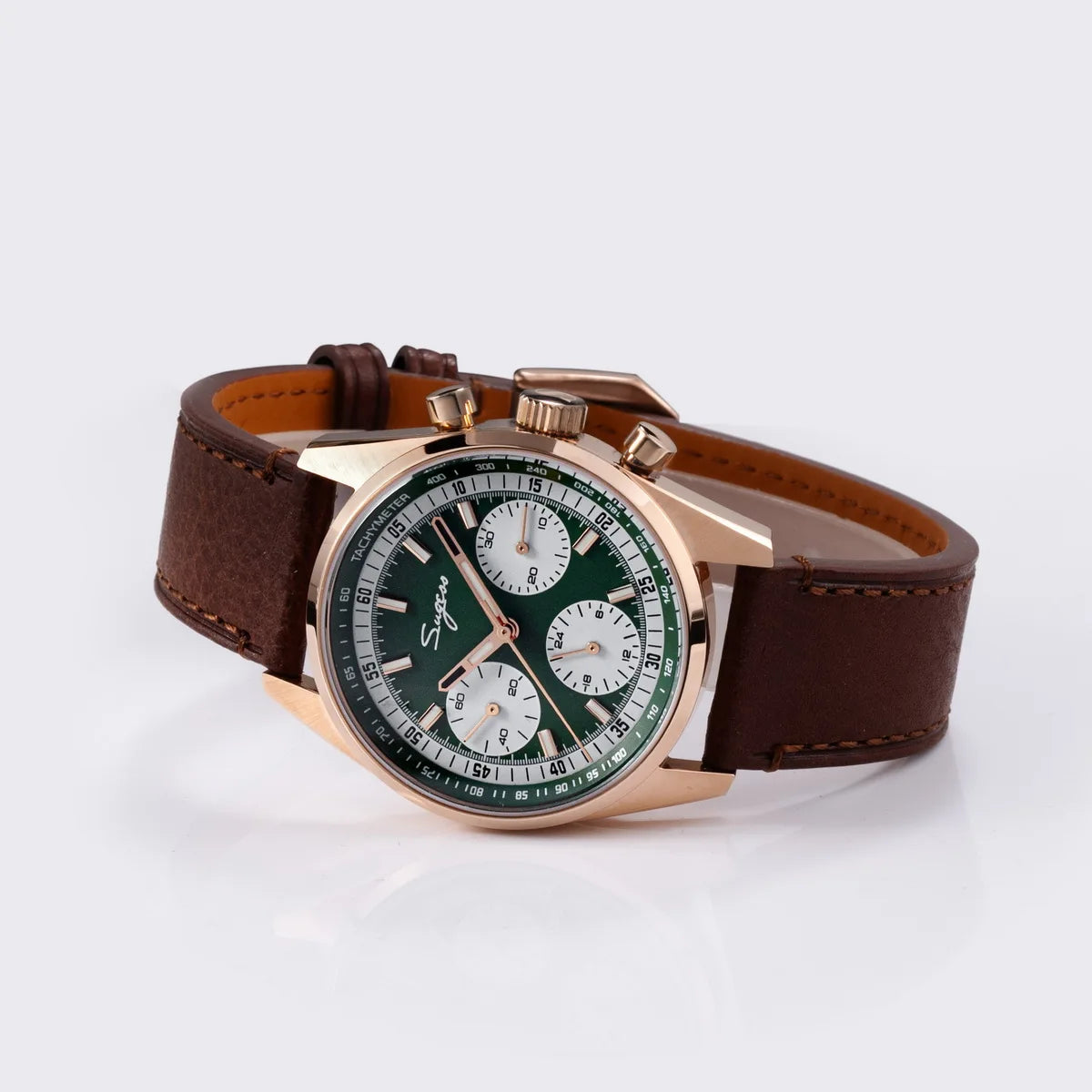 Sugess Mens Watch 38mm Chronograph Mechanical Wristwatches Tianjin Gooseneck Movement Sapphire Crystal Roulette Dial S465 new