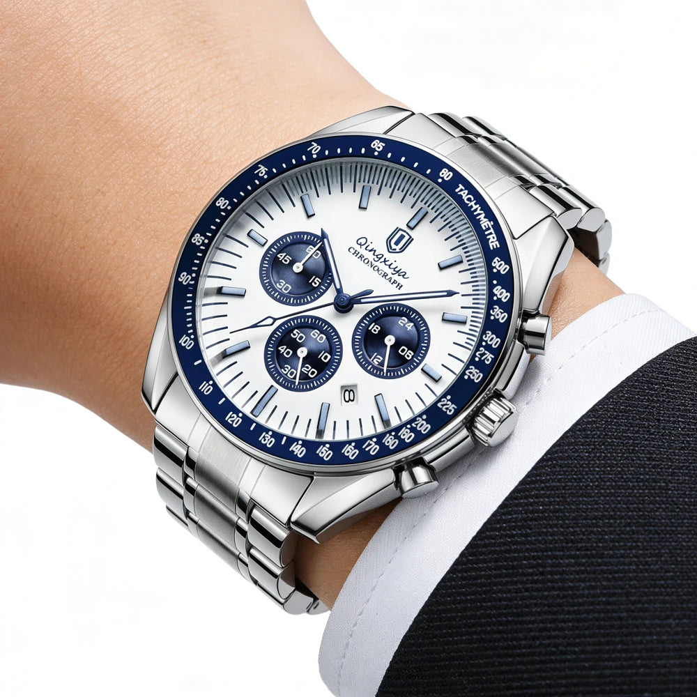 Luxury Brand Men Quartz Watch Waterproof Luminous Stainless Steel Men's Watches 24 Hours Chronograph Date Business Watch For Man