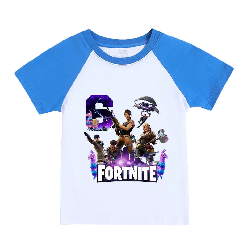 Fortnite Numbers 0-9 Kids T Shirt Game Cartoon Printed Pure Cotton Short Sleeve Casual Sports Top for Boys Girls Clothing Gift