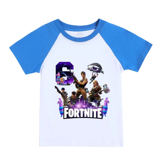 Fortnite Numbers 0-9 Kids T Shirt Game Cartoon Printed Pure Cotton Short Sleeve Casual Sports Top for Boys Girls Clothing Gift