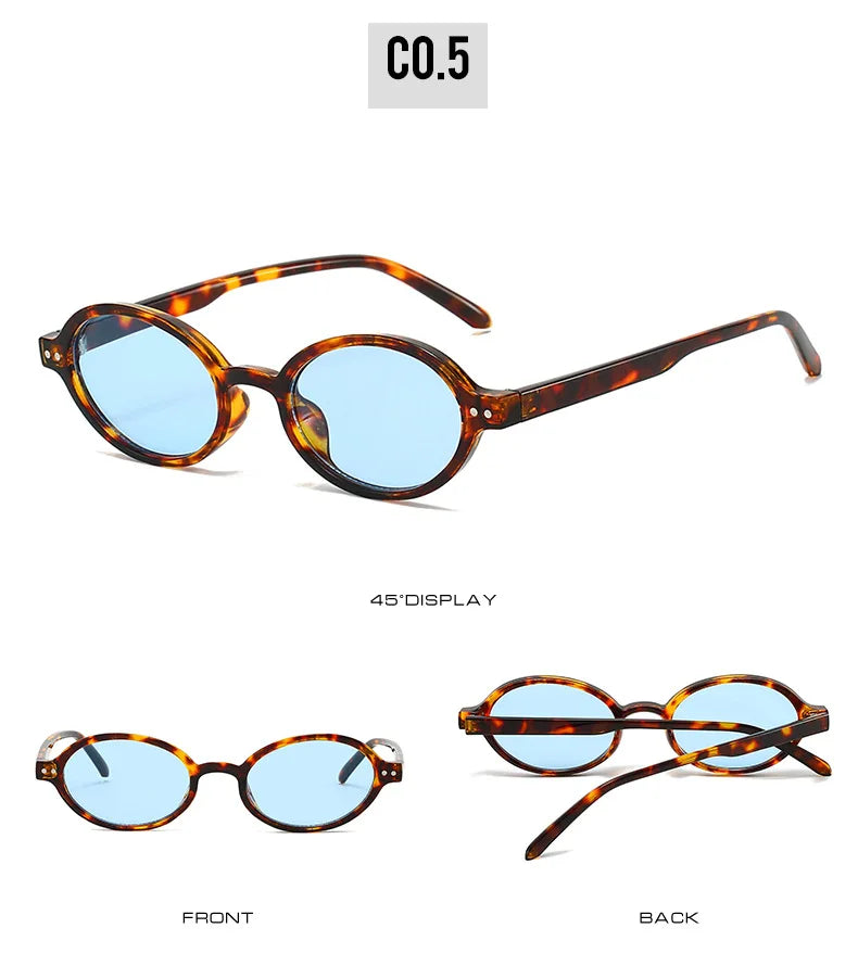SO&EI Retro Small Oval Sunglasses Women Fashion Rivets Leopard Men Punk Shades UV400 Sun Glasses