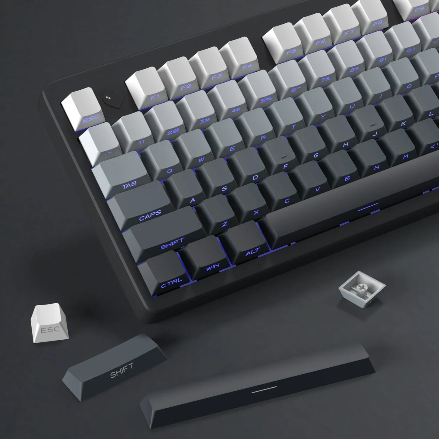 New 133 Key Gradient Gray PBT Double Shot Keycap Side Print Shine Through Backlit Keycaps For Cherry Gamer Mechanical Keyboard