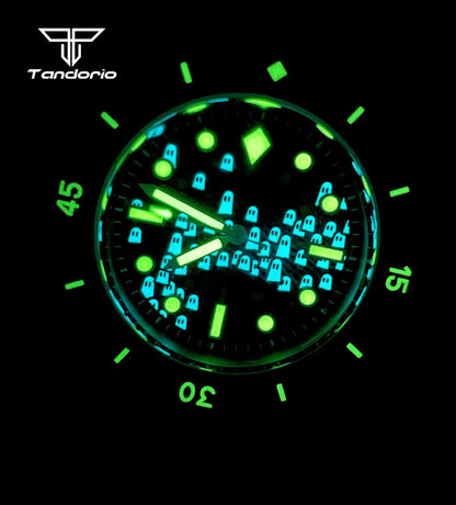 Tandorio Domed Sapphire 40mm Mechanical 50-Fathoms Style Diver Fashion Automatic Men Watch Miyota8215/PT5000 Luminous Ghost Dial