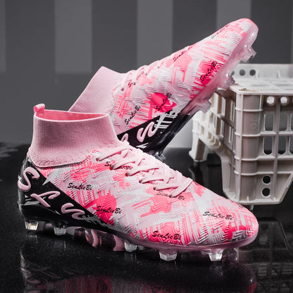 Chaussures de football professionnelles pour hommes/femmes, crampons antidérapants FG, bottes de football respirantes, chaussures d'entraînement à tige haute