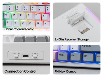 Teclado mecánico EPOMAKER TH87 con distribución ISO-UK TKL, con cable/BT/inalámbrico 2.4Ghz, NKRO, batería de 10000mAh y luz RGB