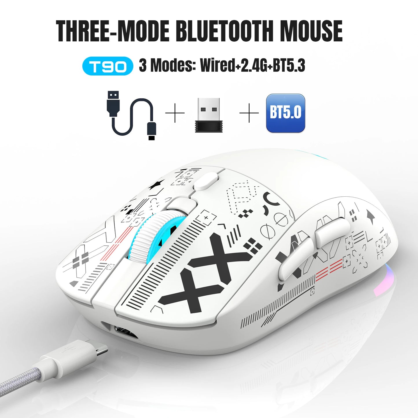 RGB Wireless Gaming Mouse With Charging Dock 3-Mode Connection Silent Buttons Long-Lasting Rechargeable Battery for PC Laptop