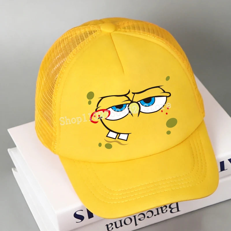 SpongeBobs Baseball Cap Kids Adult Kawaii Expression Sun Hat Summer Breathable Mesh Sunbonnet Outdoor Sports Headgear Gift New