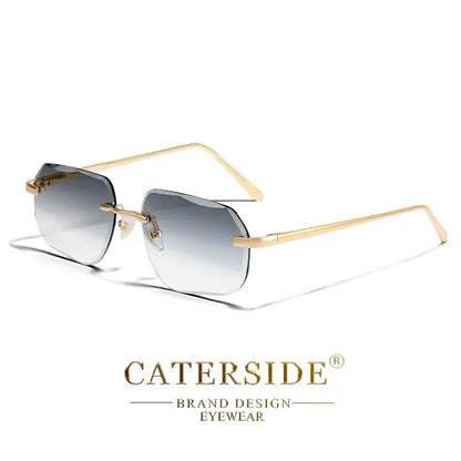 CATERSIDE Fashion Frameless Men's Sunglasses with Design Sense Lenses Metal Temple Sunglasses Women's Party Travel Sunglasses