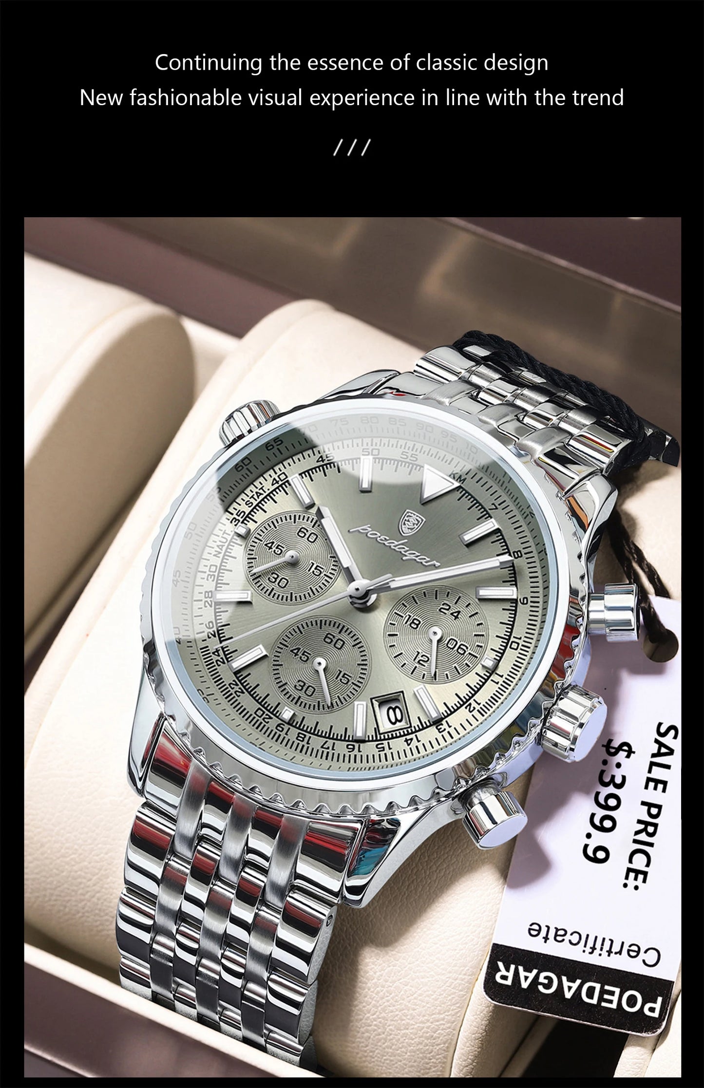 POEDAGAR Fashion Men's Quartz Watch Stainless Steel Waterproof Luminous Man Watch Chronograph Date Multifunction Watches For Men