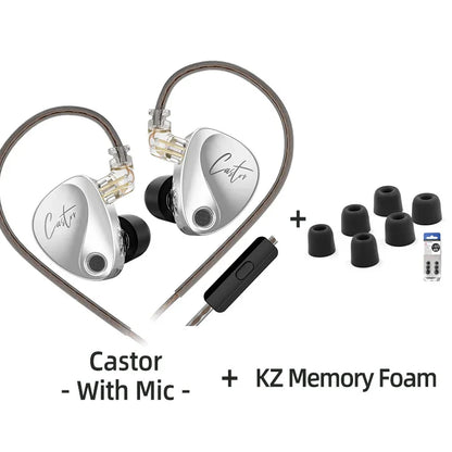 KZ Castor Wired Earbuds Improved Bass HiFi Earphone 2 Dynamic High-end Tunable Balanced Armature In-ear Headphone w/ Accessories