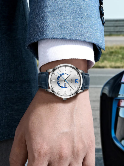 Ceas cu cuarț TOMI, stil business și elegant, cu brățară din piele, carcasă din aliaj și cadran cu ace – Design de înaltă calitate, idee de cadou pentru bărbați