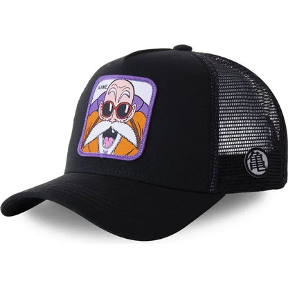 Dragon Ball Son Goku sapka, nyári utazós csúcsos sapka, férfi hímzett hip-hop stílusú napellenzős, állítható trucker hálós sapka