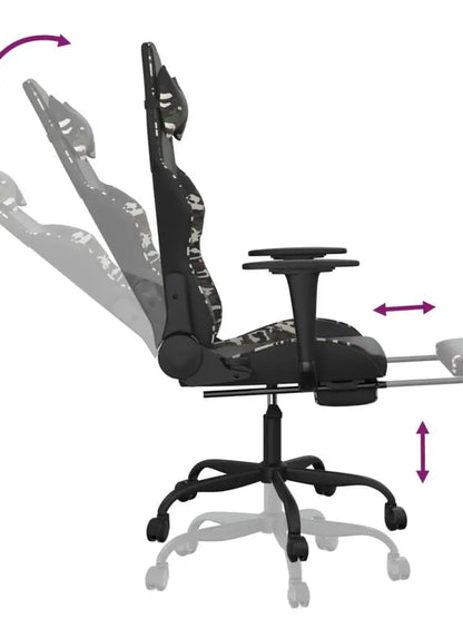 Gaming Chair with Footrest Reclining Ergonomic Racing Chair, 360° Swivel Gaming Chair with Adjustable Height, PU Leather Computer Gaming Chair for Office & Home