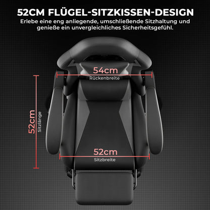 Ergonomic Gaming Chair, Lumbar & Head Pillow, Adjustable Height, Black-Grey
