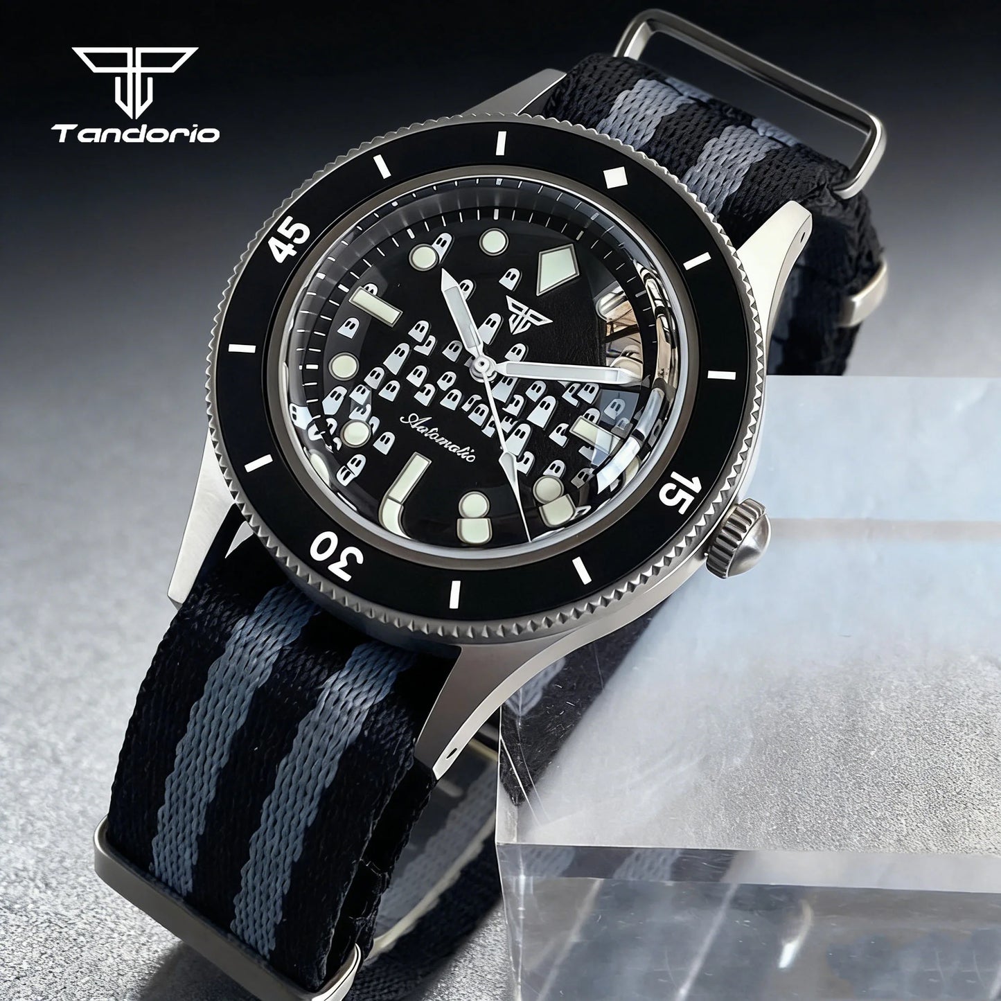 Tandorio Domed Sapphire 40mm Mechanical 50-Fathoms Style Diver Fashion Automatic Men Watch Miyota8215/PT5000 Luminous Ghost Dial