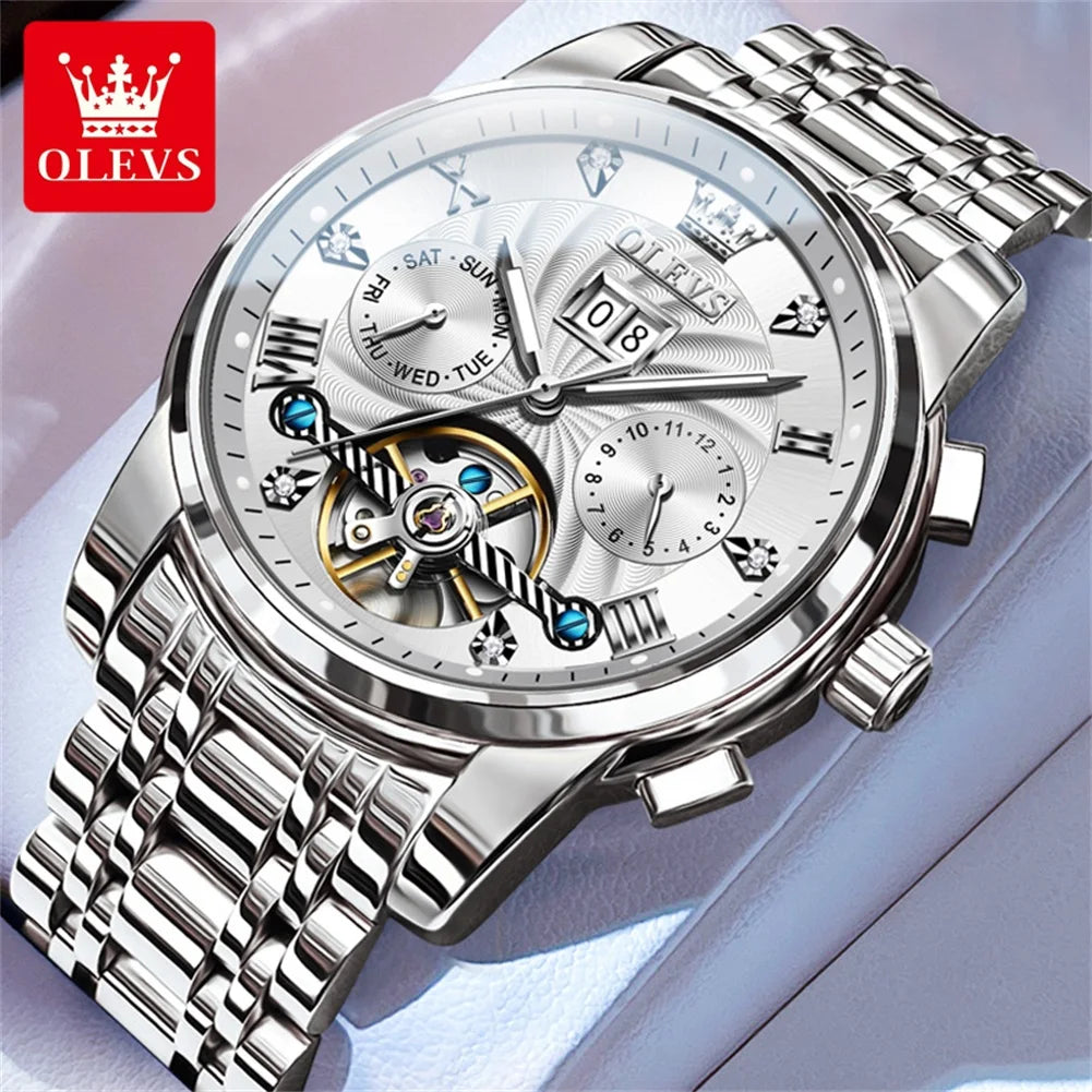 OLEVS 9910 Mens Watch Original Luxury Tourbillon Automatic Mechanical Watche Waterproof Luminous  Day-Date Watch With Box Reloj