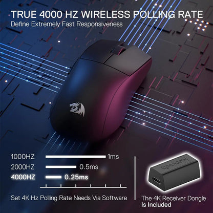 Redragon M916 PRO 3-läges trådlös gamingmus, Hype-Speed 4K polling rate, 49G ultralätt 26K DPI gamermus
