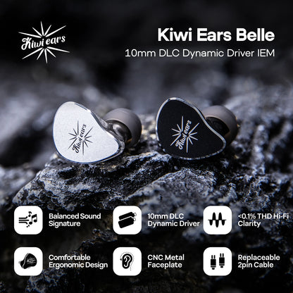Linsoul Kiwi Ears Belle 10mm DLC Dynamic Driver IEM HiFi Earphones with Precision Meets Exciting Sound Signature