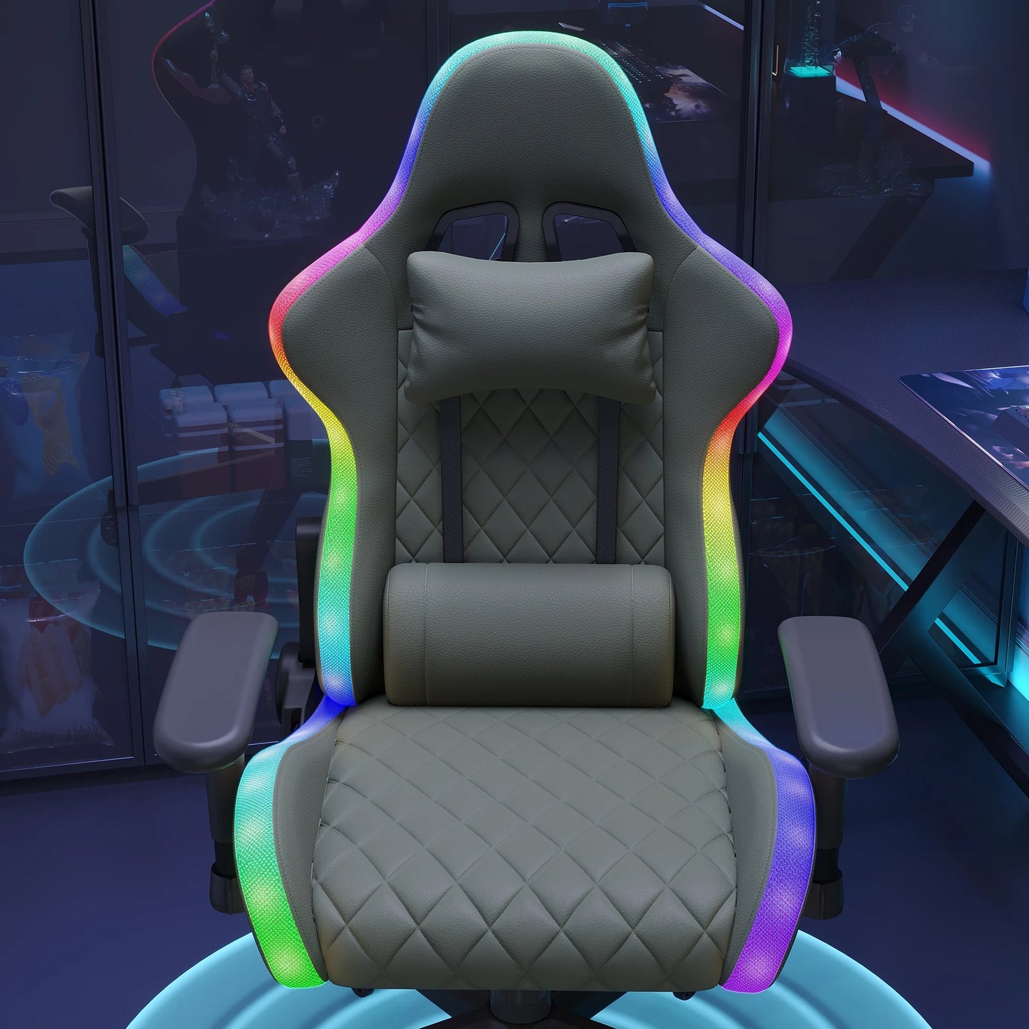 Ergonomic Office Chair with Lumbar Massage, RGB LED Lighting, Reclining Backrest, Adjustable Armrests, Gaming Desk Chair for Home Office