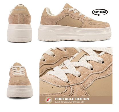 Baasploa Women’s Platform Sneakers Fashion Leather Casual Thick-Soled Shoes for Women Comfort White Skateboarding Shoes Non-Slip