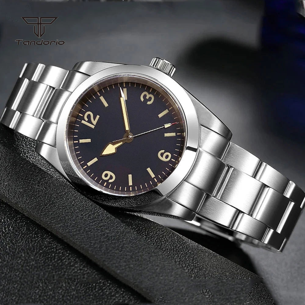 Tandorio Mechanical Automatic 36mm/39mm Explorer Style Watch Sapphire Glass Miyota8215 or PT5000 Men's Wristwatch Glide Clasp