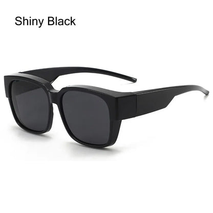 Polarized Fit Over Glasses Sunglasses for Women Men, Trendy Square Wrap Around Shades for Driving Riding, UV Protection