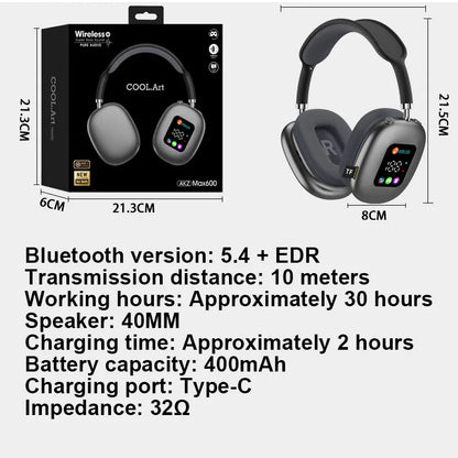MAX600 Wireless Bluetooth 5.3 Head-Mounted Headset with Digital Display, Card Reader, Bone Conduction Neckband Headphones with Noise Cancelling