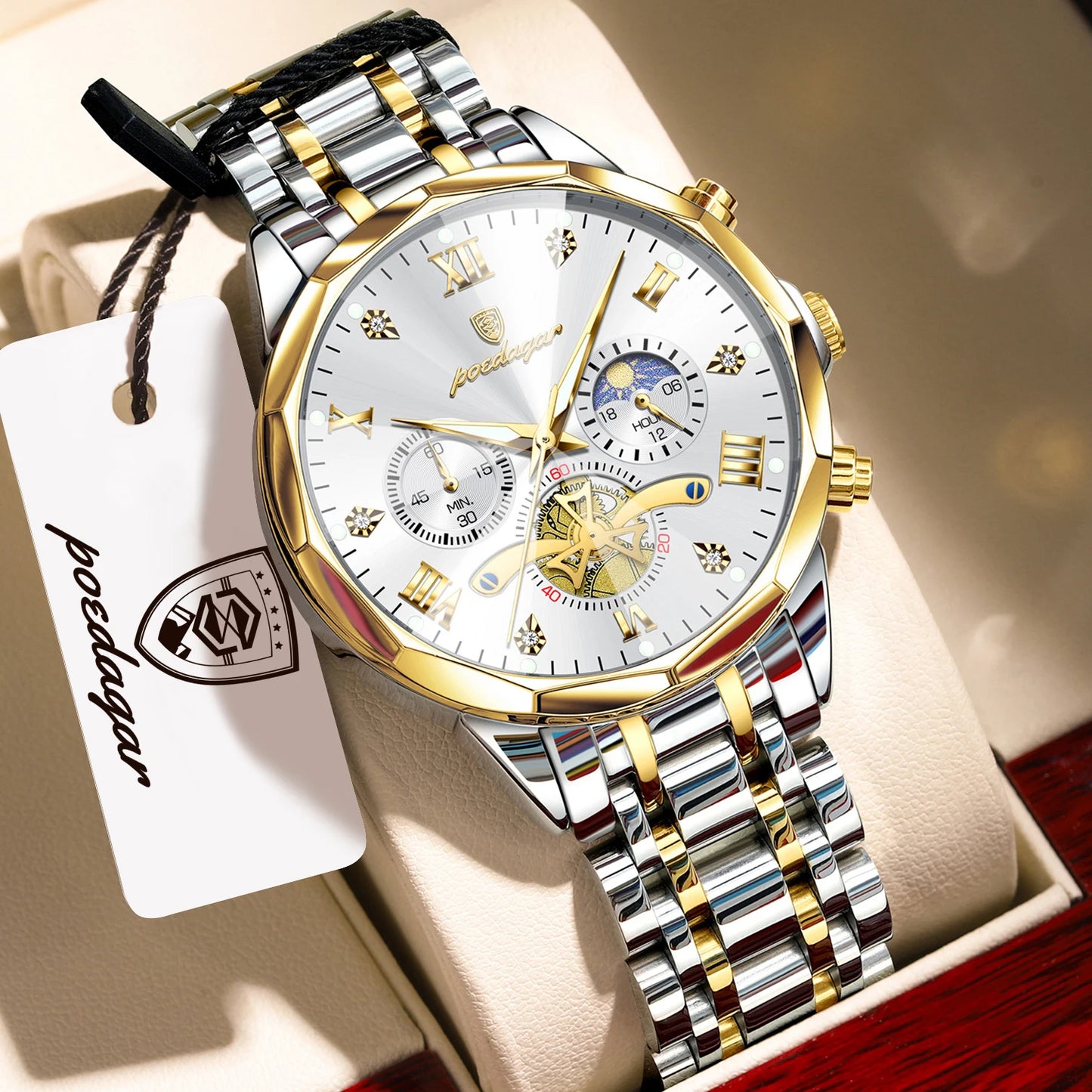 POEDAGAR Luxury Fashion Men Clock Waterproof Luminous Chronograph Male Watch Stainless Steel Quartz Business Men's Watches Reloj