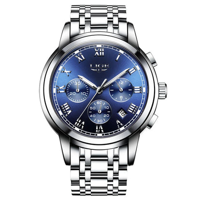 Relógio para homem LIGE – Cronógrafo de luxo, estilo desportivo descontraído, estanque, totalmente em aço, movimento de quartzo