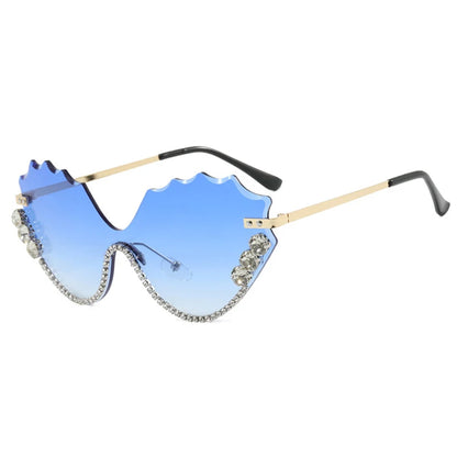Fashion Luxury Brand Design Diamond Wave Rimless Women Sunglasses Hip Hop Eyewear Outdoor Glasses Unisex Shades Glasses UV400