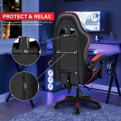 Ergonomic Gaming Chair Computer Chair with Footrest and Headrest, Lumbar Support Height Adjustable Reclining 90°-135° Swivel Off