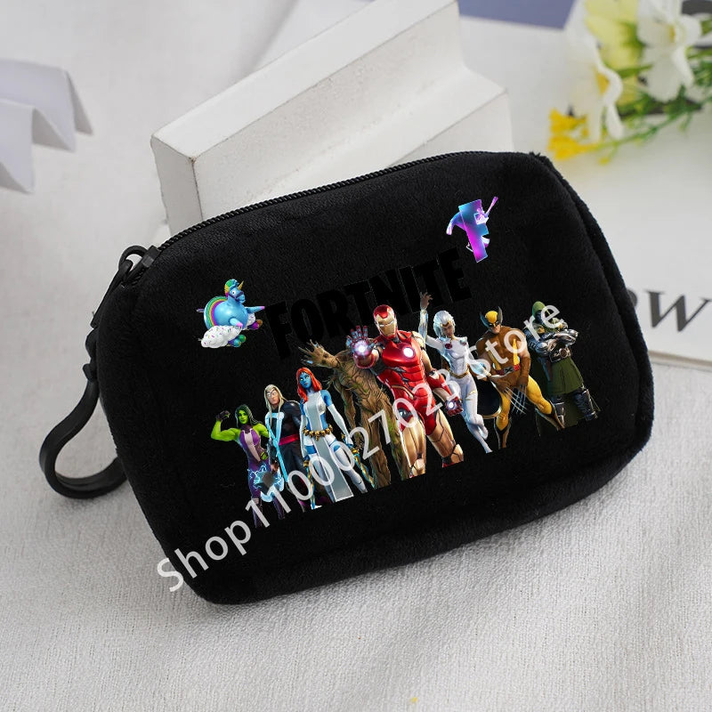 Portamonete in peluche Fortnite per bambini e bambine, portafoglio portatile carino e alla moda, borsa porta carte d’identità in stile cartoon e anime, regalo di compleanno per bambini