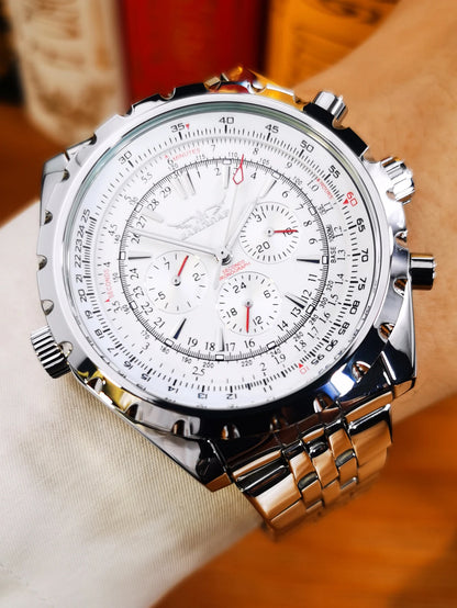 JARAGAR Men’s Luxury Automatic Mechanical Watch  Military Sport Design, Multifunction Dial & Leather Strap