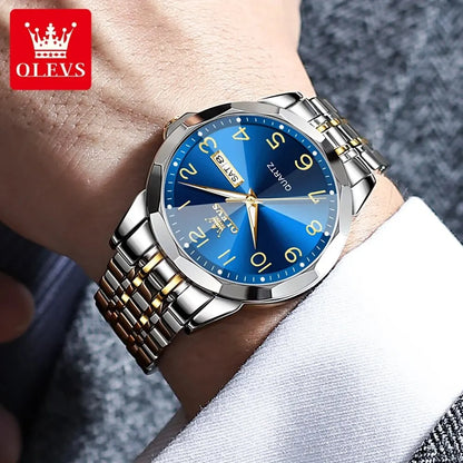 OLEVS 9970 Men’s Watch – Stylish model with digital dial, date and day display, water-resistant, luminescent, quartz – Original luxury watch