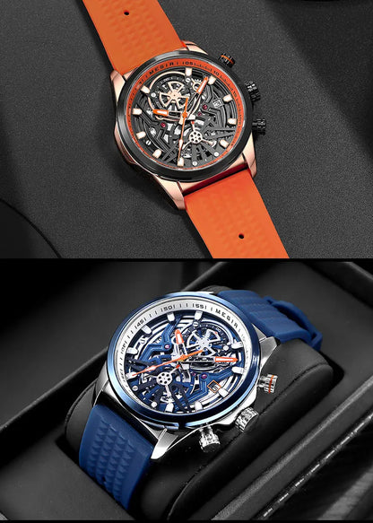 MEGIR Chronograph Quartz Watch Men Fashion Waterproof Yellow Silicone Strap Sport Wristwatch with Luminous Hands Auto Date 2235