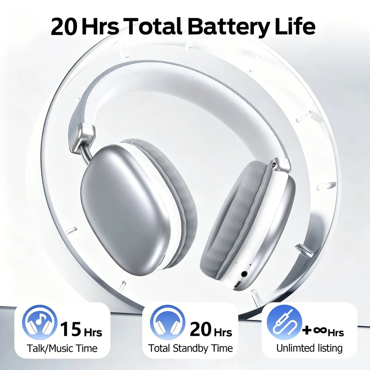 Casque sans fil supra-auriculaire, puce intelligente 5.3, longue autonomie, son HiFi, micro confortable pour jeux, compatible iPhone, Android, PC