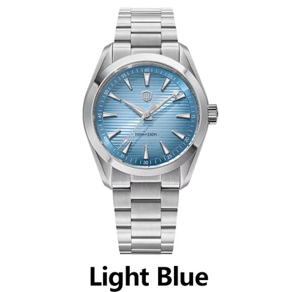„Watchdives“ laikrodis WD0006, mechanizmas VH31 su sklandžiai veikiančia sekundės rodykle, išgaubtas safyro stiklas, švytinti danga BGW9, atsparus vandeniui iki 10 barų, 38 mm, klasikinis stilius