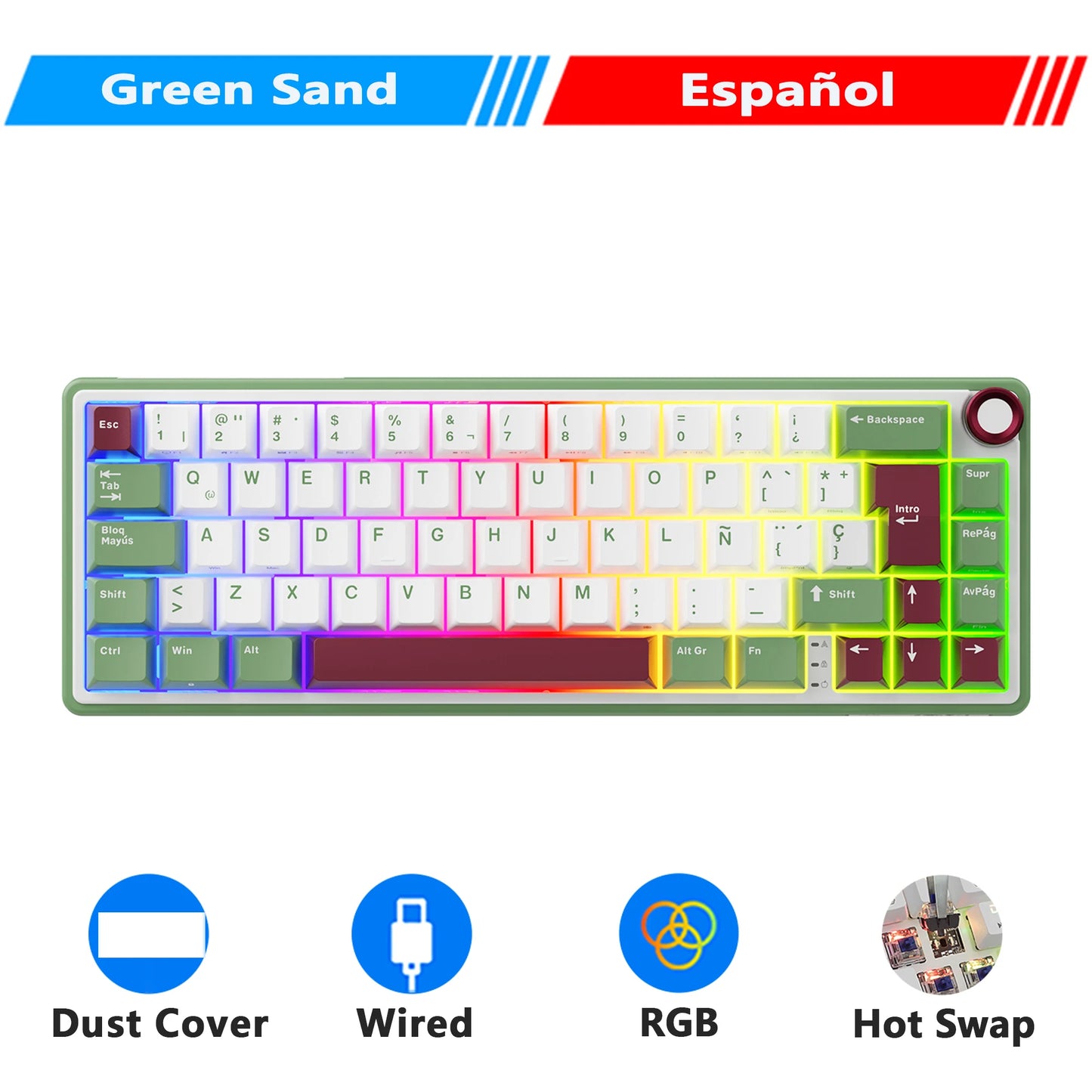 RK Royal Kludge R65 Gasket Wired Mechanical Keyboard 66 Key 65% RGB Backlit Hot-swappable Gamer Keyboard with MDA PBT Keycaps