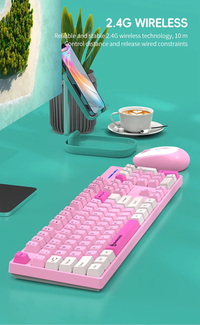 Conjunto Teclado e Rato Sem Fios NexusClick para Gaming e Escritório, Poupança de Energia Inteligente, Tamanho Completo, 104 Teclas, 1600DPI Ajustável, USB para Portátil e PC