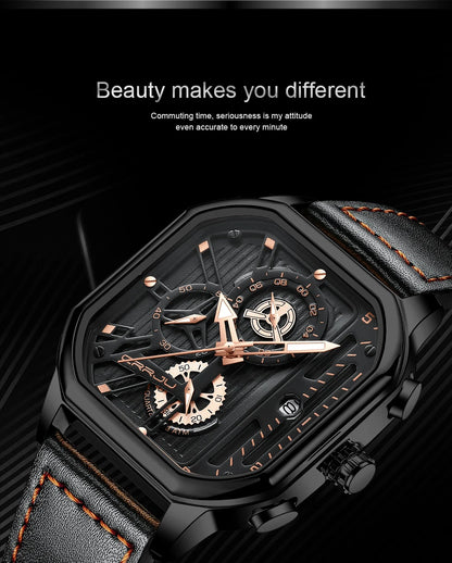 CRRJU Fashion Square Dial Leather Mens Watches Luxury Sport Waterproof Watch Man Chronograph Quartz WristWatches Homme+Box