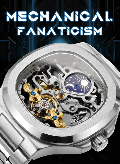2026 High-end Luxury SKROX Square Man Watch Sapphire Stainless Steel Skeleton Moon Phase Classic Automatic Movement Male Watches