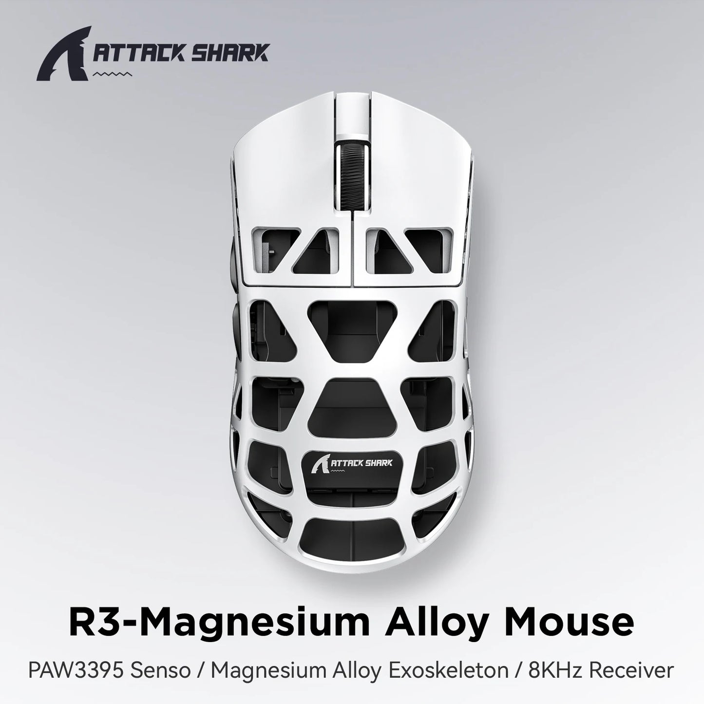 ATTACK SHARK R3 8KHz Magnesium Alloy Gaming Mouse, PAW3395 Sensor, 26000 DPI, Superlight 46g, Tri-Mode Wireless Bluetooth & Wired Mouse for PC/Mac