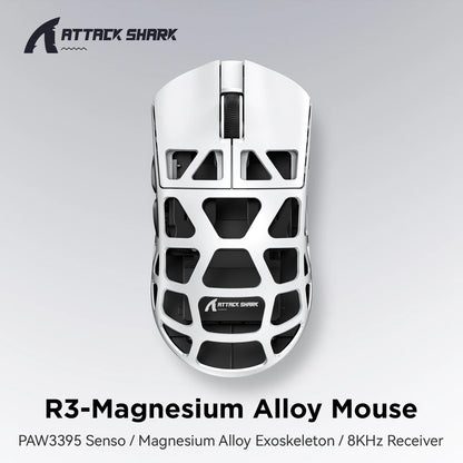 ATTACK SHARK R3 8KHz Magnesium Alloy Gaming Mouse, PAW3395 Sensor, 26000 DPI, Superlight 46g, Tri-Mode Wireless Bluetooth & Wired Mouse for PC/Mac