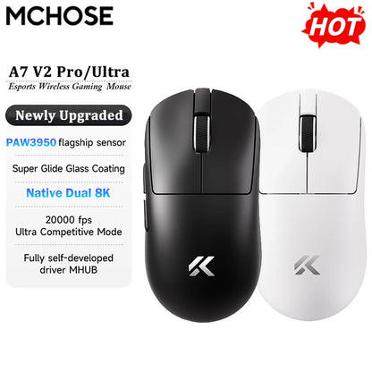 MCHOSE A7 V2 Ultra/Pro Lightweight Wireless Gaming Mouse Dual 8000Hz PAW3950 TI 42000DPI Mice For PC E-sports Gamer
