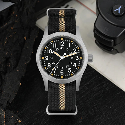 Militado ML05 38mm Vintage Watch VH31 Quartz Movement Field Watches Domed Sapphire Crystal With High Clear AR Coating Wristwatch