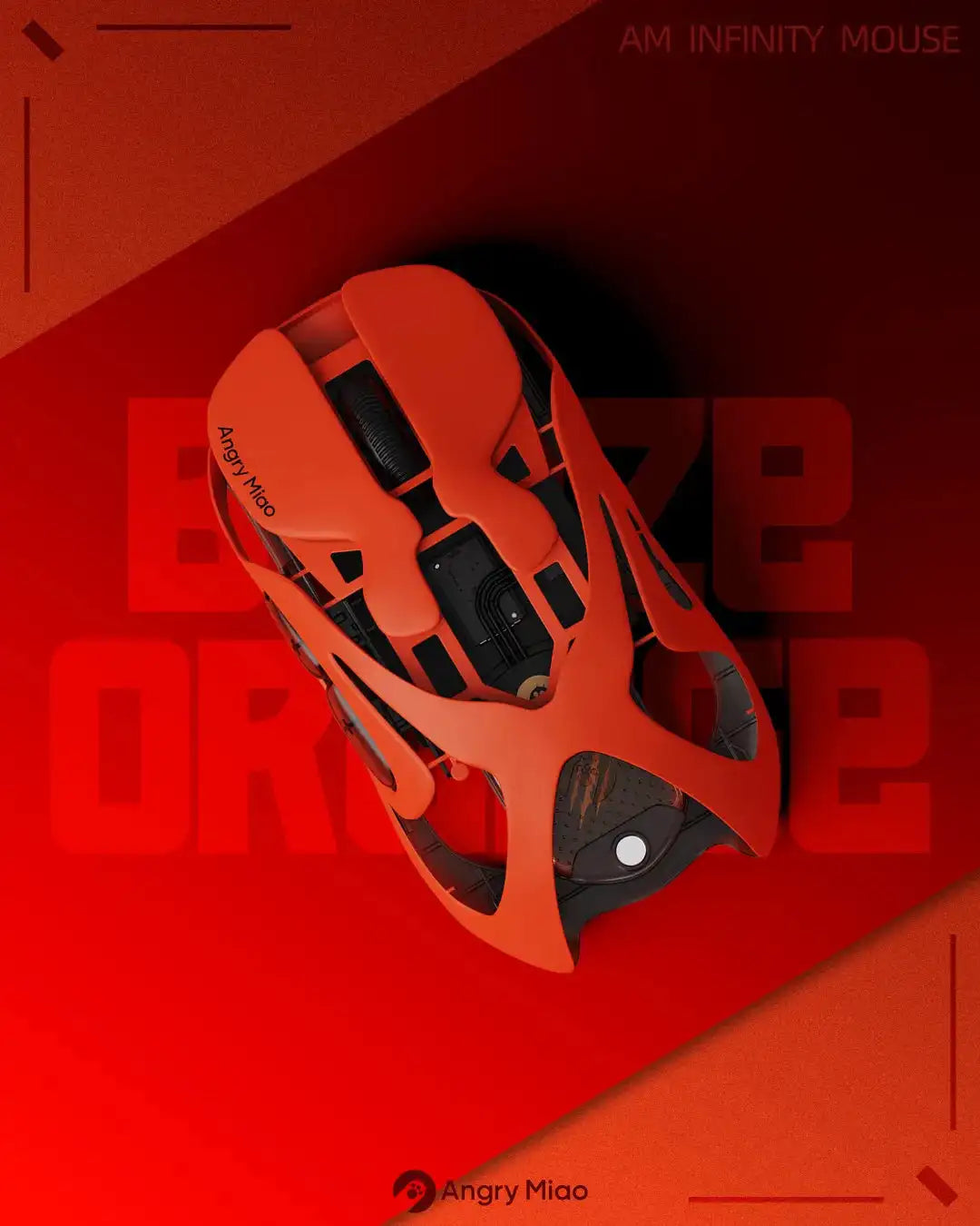 Mouse de gaming wireless Angry Miao Infinity, metalic, ultraușor, cu carcasă perforată, hot-swappable, PAW3950, Dual 8K, cu fir, tri-mode, portocaliu