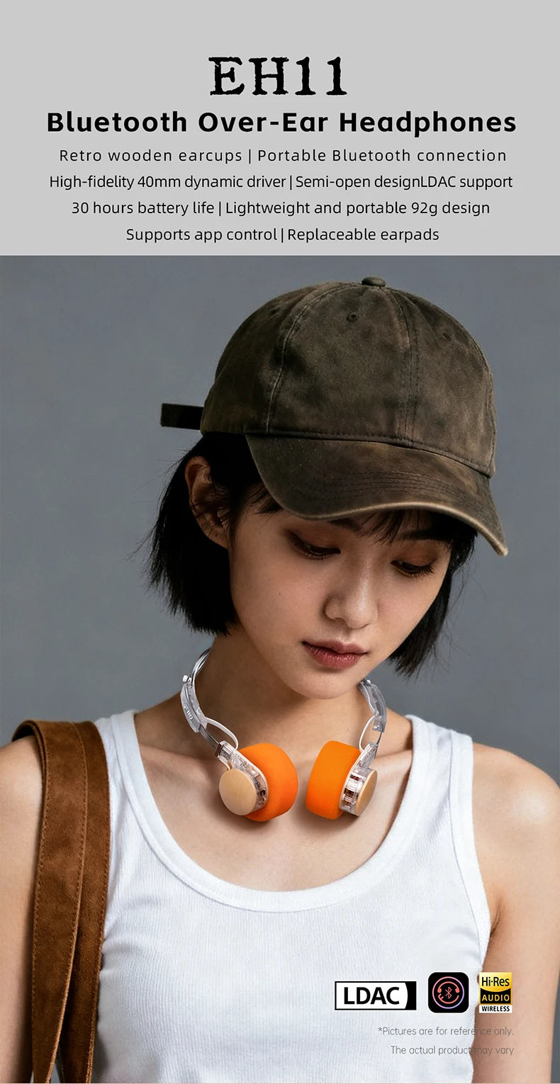 FIIO EH11 On-Ear-Bluetooth-Kopfhörer – Hi-Res LDAC kabelloses Bass-Headset, 30H Akku, Dual-Device-Verbindung & leichtes Retro-Design