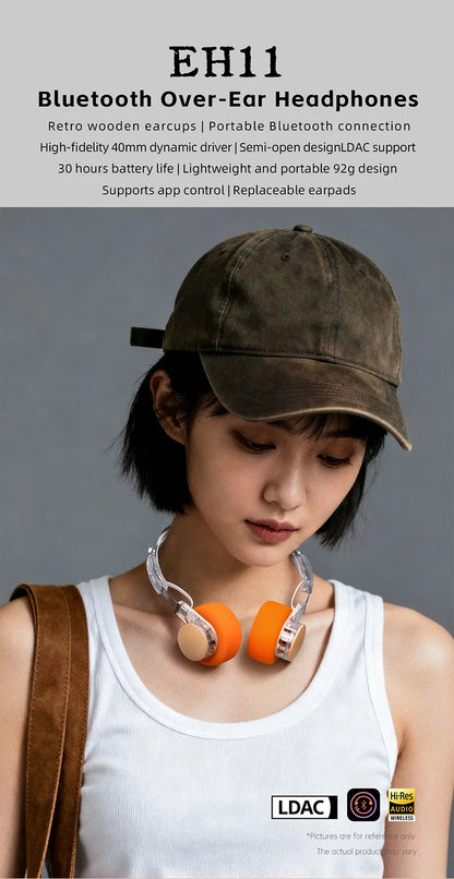FIIO EH11 On-Ear-Bluetooth-Kopfhörer – Hi-Res LDAC kabelloses Bass-Headset, 30H Akku, Dual-Device-Verbindung & leichtes Retro-Design