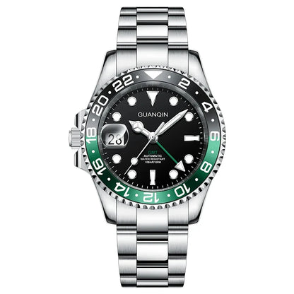 GUANQIN GMT Reloj para hombre 2025 nuevo reloj automático para hombre NH34 reloj mecánico de pulsera con cristal de zafiro y acero inoxidable para mano izquierda
